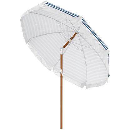 Outsunny 7 x 7 ft Outdoor Patio Umbrella with Tilt, Vent, Market Table Umbrella Parasol with Fringed Ruffles and Flounce, Blue Strip