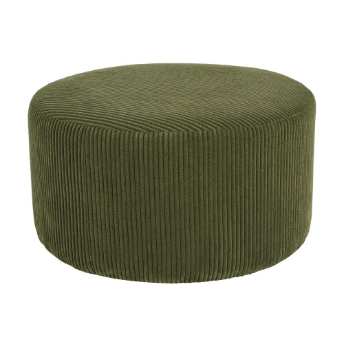 30.5 Inch Olive Green Corduroy Round Ottoman, Upholstered Modular Footrest with Spring & Foam Cushion Support