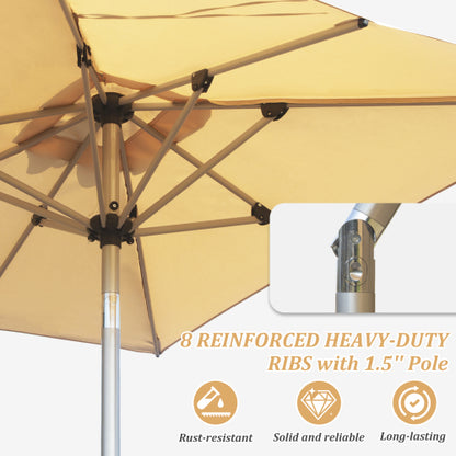 Rectangle Patio Umbrella with Crank Lift and Tilt Function, Beige (Base not included)