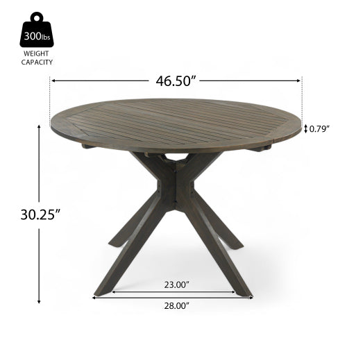 Stanford Outdoor Round Acacia Wood Dining Table with X Base, Gray Finish