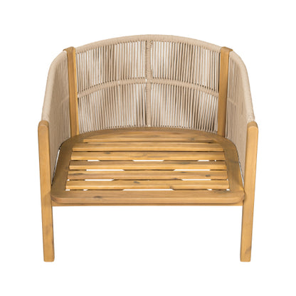 Grotta Outdoor Wood Club Chair, Beige Rope with Beige Cushion