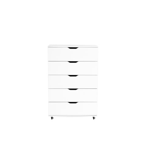 White 5-Drawer Dresser with Wheels – Modern Storage Cabinet