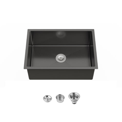 Stainless Steel Kitchen Sink, 27″x19″ Single Bowl, Undermount Handmade Sink in Black, with US Standard Drain and Hook