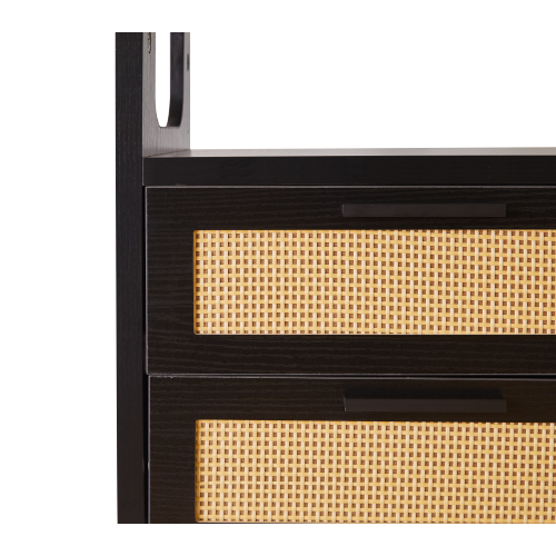 Black 2-Drawer Nightstand Set with Golden Metal Handles