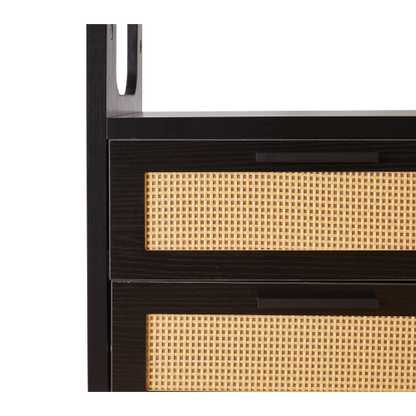 Black 2-Drawer Nightstand Set with Golden Metal Handles