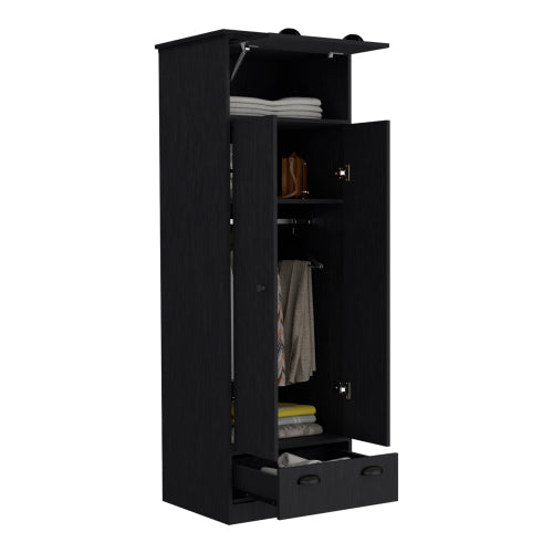 Armoire with 1 Drawer and 1 Hinged Drawer with Handles Black