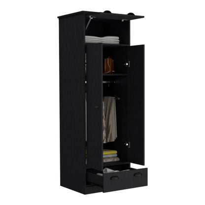 Armoire with 1 Drawer and 1 Hinged Drawer with Handles Black