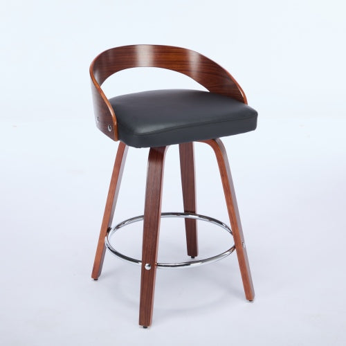 Bar Stools Set of 2, Swivel Bar Height Stools with Low Back, Wood Bar Chairs with Soft Cushion Seat, 25-Inch Seat Height (Black, 25inch Counter Height)