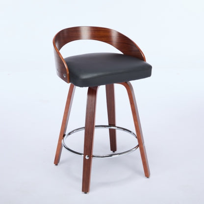 Bar Stools Set of 2, Swivel Bar Height Stools with Low Back, Wood Bar Chairs with Soft Cushion Seat, 25-Inch Seat Height (Black, 25inch Counter Height)