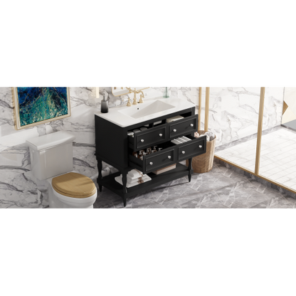 36" Bathroom Vanity Cabinet with Sink Combo Set, Undermount Ceramic Sink, Free Standing Vanity Set with 4 Drawers, Solid Wood Frame Bathroom Cabinet, Black