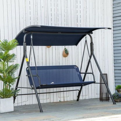 Outsunny 3-Person Porch Swing Bench with Stand & Adjustable Canopy, Armrests, Steel Frame for Outdoor, Garden, Patio, Porch & Poolside, Dark Blue