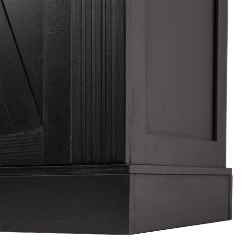 63 inch Farmhouse Barn Door Storage Cabinet with 2 Drawers & Door Rack, Large Buffet Table Coffee Bar Cabinets with Adjustable Shelves for Kitchen, Living Room, Entryway, Dining Room, Black