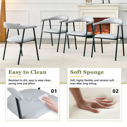 PU Leather Dining Chairs with Black Metal Legs, Set of 4, Light Gray