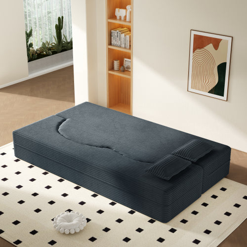 Dark Grey Twin Size Corduroy Convertible Floor Sofa Bed,2 Pillows