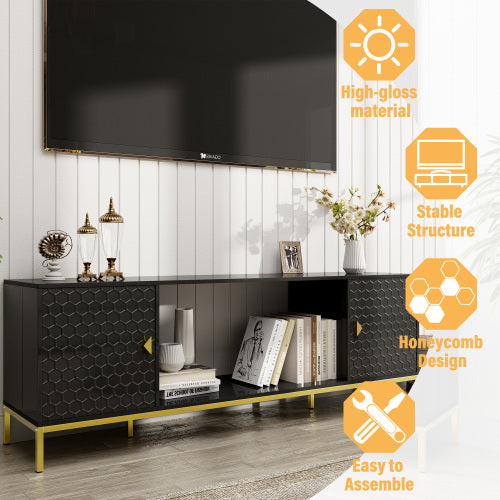 Black 70 inch TV Stand with Cabinet Storage and Open Shelves