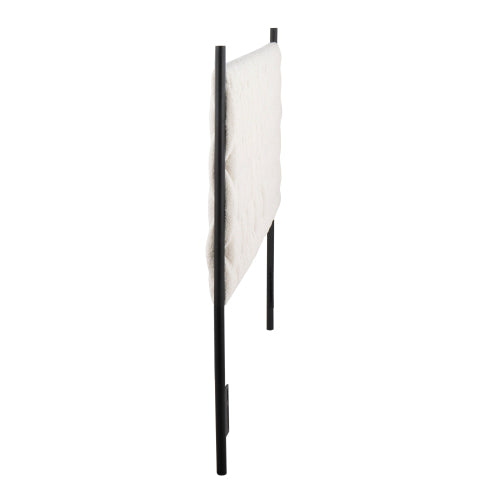 Braided Queen Size Headboard in Black Metal and Cream Sherpa Fabric by