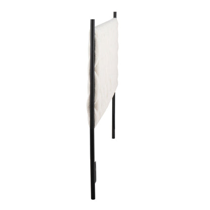 Braided Queen Size Headboard in Black Metal and Cream Sherpa Fabric by