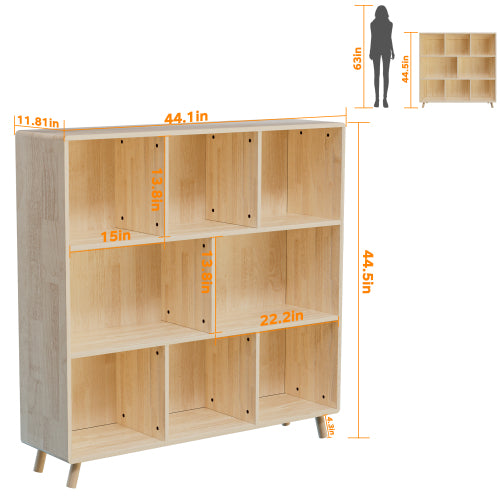 Pine Wood 8-Compartment Fixed Grid Household Toy Book Storage Cabinet