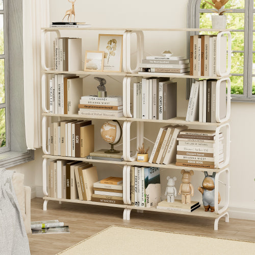 White 5-Tier Industrial Style Bookshelf, Metal Frame MDF Open Storage Rack, Max Total Load 450lbs
