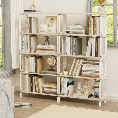 White 5-Tier Industrial Style Bookshelf, Metal Frame MDF Open Storage Rack, Max Total Load 450lbs
