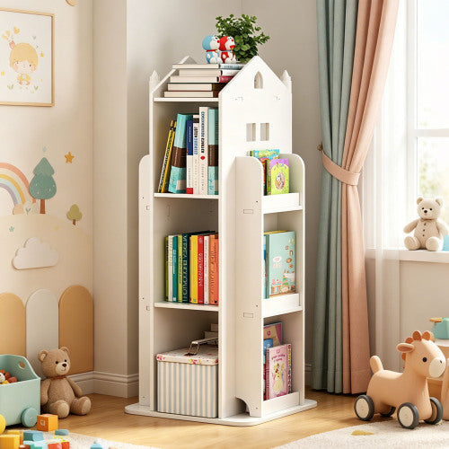4-Tier Rotating Kids Bookshelf with 360° Swivel Base White