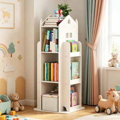 4-Tier Rotating Kids Bookshelf with 360° Swivel Base White