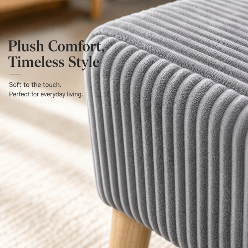 32 inch Olive Grey Corduroy Flip-Top Storage Ottoman Bench, Wooden Leg Upholstered Entryway & Bedroom Footrest