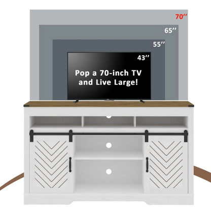 Farmhouse 58 inch TV Stand with Sliding Barn Doors and Storage Cabinet