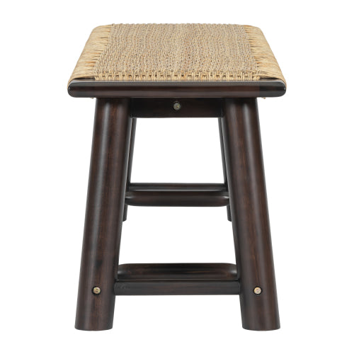 Farmhouse Modern Solid Wood Rattan Bench - 59 Inch Indoor & Covered Outdoor Bench Walnut  Finish Multi-Functional Design