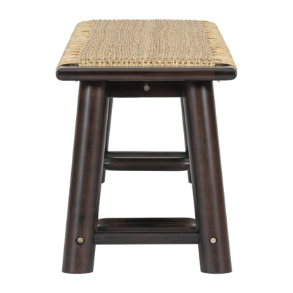 Farmhouse Modern Solid Wood Rattan Bench - 59 Inch Indoor & Covered Outdoor Bench Walnut  Finish Multi-Functional Design