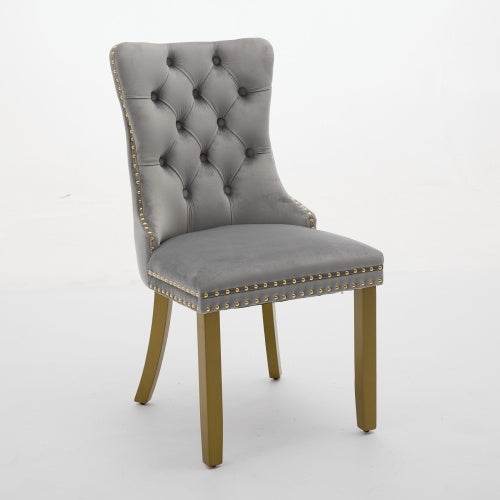 2-Piece Modern Tufted Velvet Dining Chairs, Milky White Upholstered Chairs with Solid Golden Wood Legs & Nailhead Trim, 280lbs Capacity