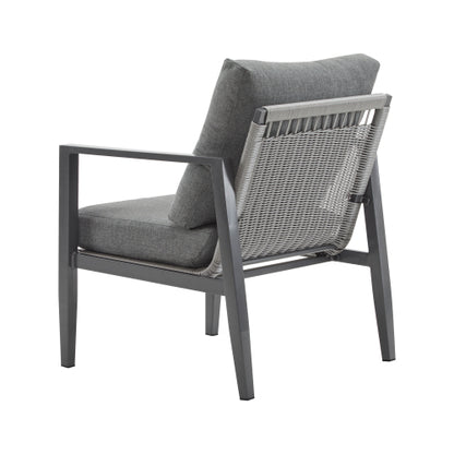 [Set of 2] Gray Aluminum Lounge Chair with Sleek Rope Accents and Comfortable Cushions, Perfect for Modern Outdoor and Indoor Spaces