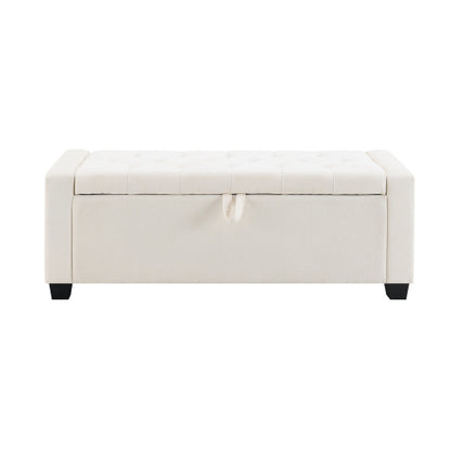 48 inch Chenille Storage Ottoman Bench with Safety Hinge, Beige