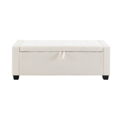 48 inch Chenille Storage Ottoman Bench with Safety Hinge, Beige