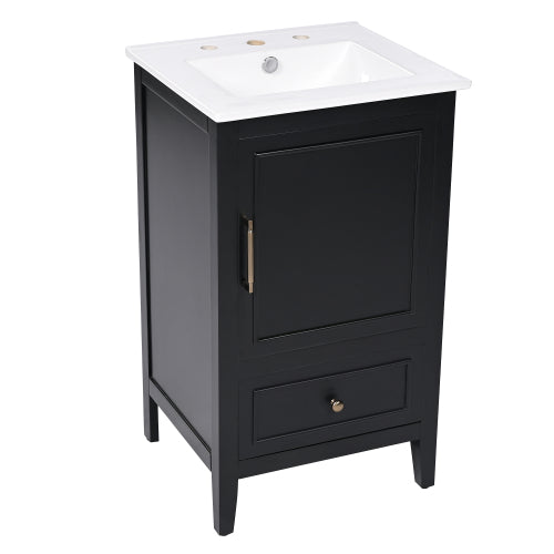 20" Bathroom Vanity with Sink, Bathroom Cabinet with A Door, Door Shelf Storage and Adiustable Foot Pads, A Drawer, Black