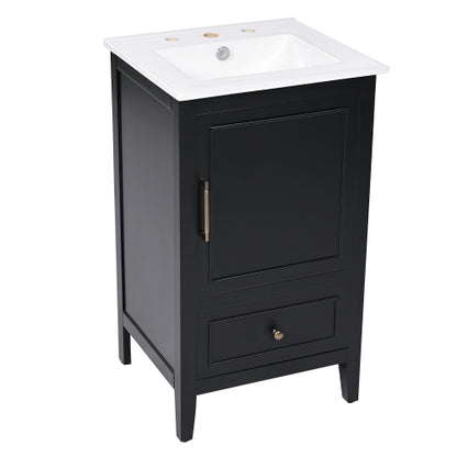 20" Bathroom Vanity with Sink, Bathroom Cabinet with A Door, Door Shelf Storage and Adiustable Foot Pads, A Drawer, Black