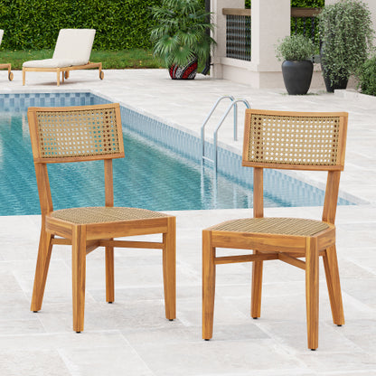 Netro Acacia Wood Dining Chair with Light Brown Wicker