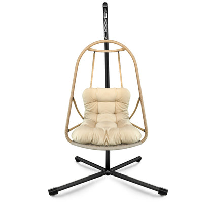 Swing Egg Chair with Stand Indoor Outdoor Wicker Rattan Patio Basket Hanging Chair with C Type bracket