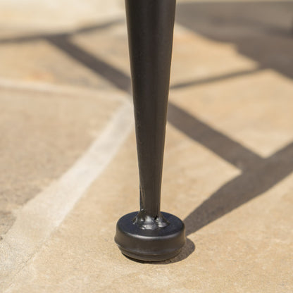 Rectangle Outdoor Coffee Table with Angled Tubular Legs and Wood Top, Black