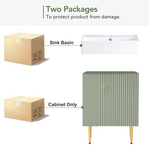 21.6" Green Bathroom vanity, Combo Cabinet, Bathroom Storage Cabinet, Single Ceramic Sink, Left side storage