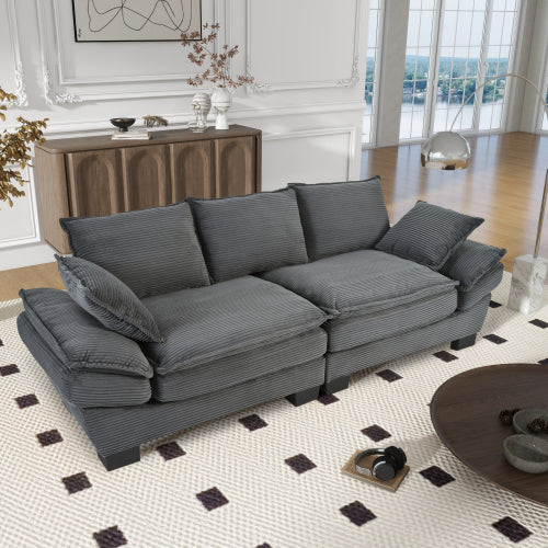 85.4 inch  U-Shape Modern Curved Corduroy Sofa with 2 Decor Throw Pillows