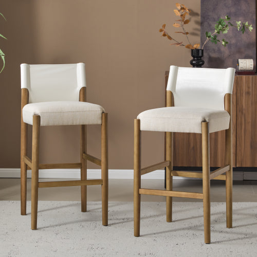 28.5inch , Modern Solid Wood Bar Stool with Polyester Cushion - Minimalist Kitchen Island Stool for Breakfast Nook & Home Bar (Neutral Tone Design), Set of 2