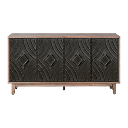 Mid Century Sideboard Buffet Cabinet with Solid Wood Legs and 4 Convex Pattern Diamond Doors