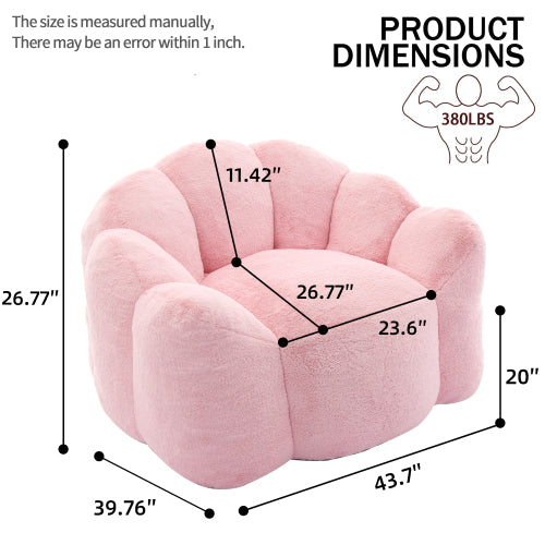 Pink Lotus-Shape Compression Bean Bag Sofa with Pull Ring, No Assembly