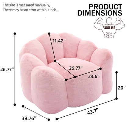 Pink Lotus-Shape Compression Bean Bag Sofa with Pull Ring, No Assembly