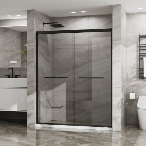 Goodyo Double Sliding Glass Shower Door 60 in. W x 72 in. H Aluminum Framed Shower Enclosure with SGCC Clear Tempered Glass, Stainless Steel Hardware, Matte Black