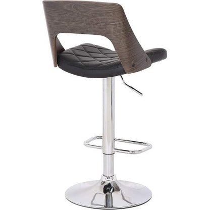 Modern Stylish Wood Back Adjustable Swivel Bar Stool with Diamond Quilted Finish Curved Seat and Back, Weathered Oak