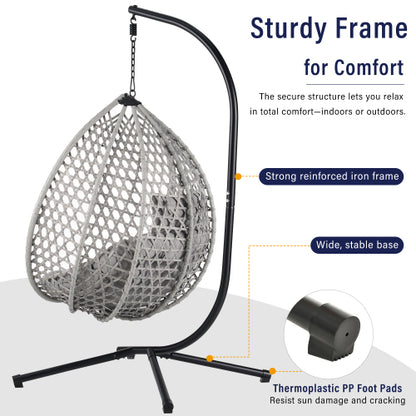 U_STYLE Sturdy Hammock Chair with Stand, Durable Hanging Egg Chair with Rattan Weaving ,Comfortable Indoor Outdoor Swing chairs with Soft Removable Cushion,Suitable for Balcony, Bedroom,or Garden