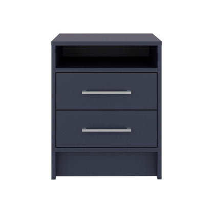 Modern Nightstand with Open Shelf and 2 Drawers, Minimalist Bedside Storage Table