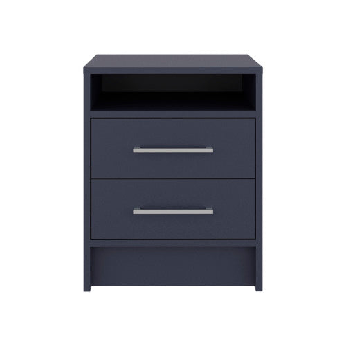 Modern Nightstand with Open Shelf and 2 Drawers, Minimalist Bedside Storage Table